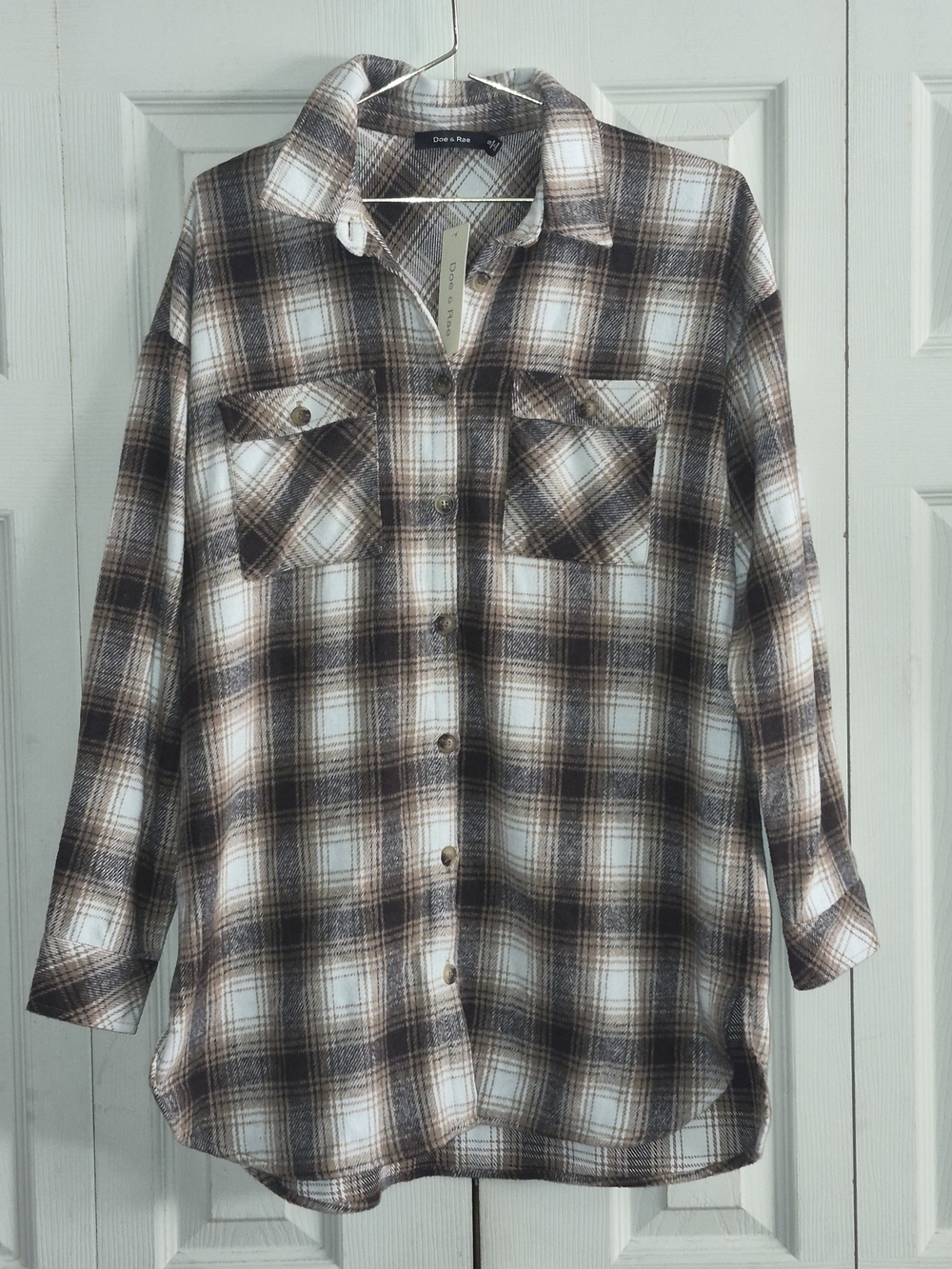 Doe & Rae Brown and Cream Plaid Button-Down Shirt
